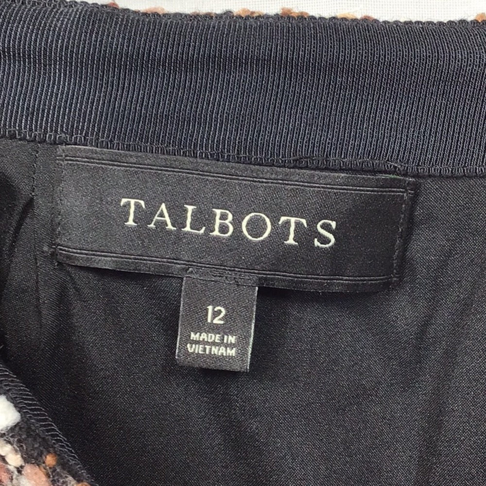 🍂TALBOTS Black Brown Cream Gold Tweed Lined Back Zip Knee Length Sz.12 - Picture 2 of 9